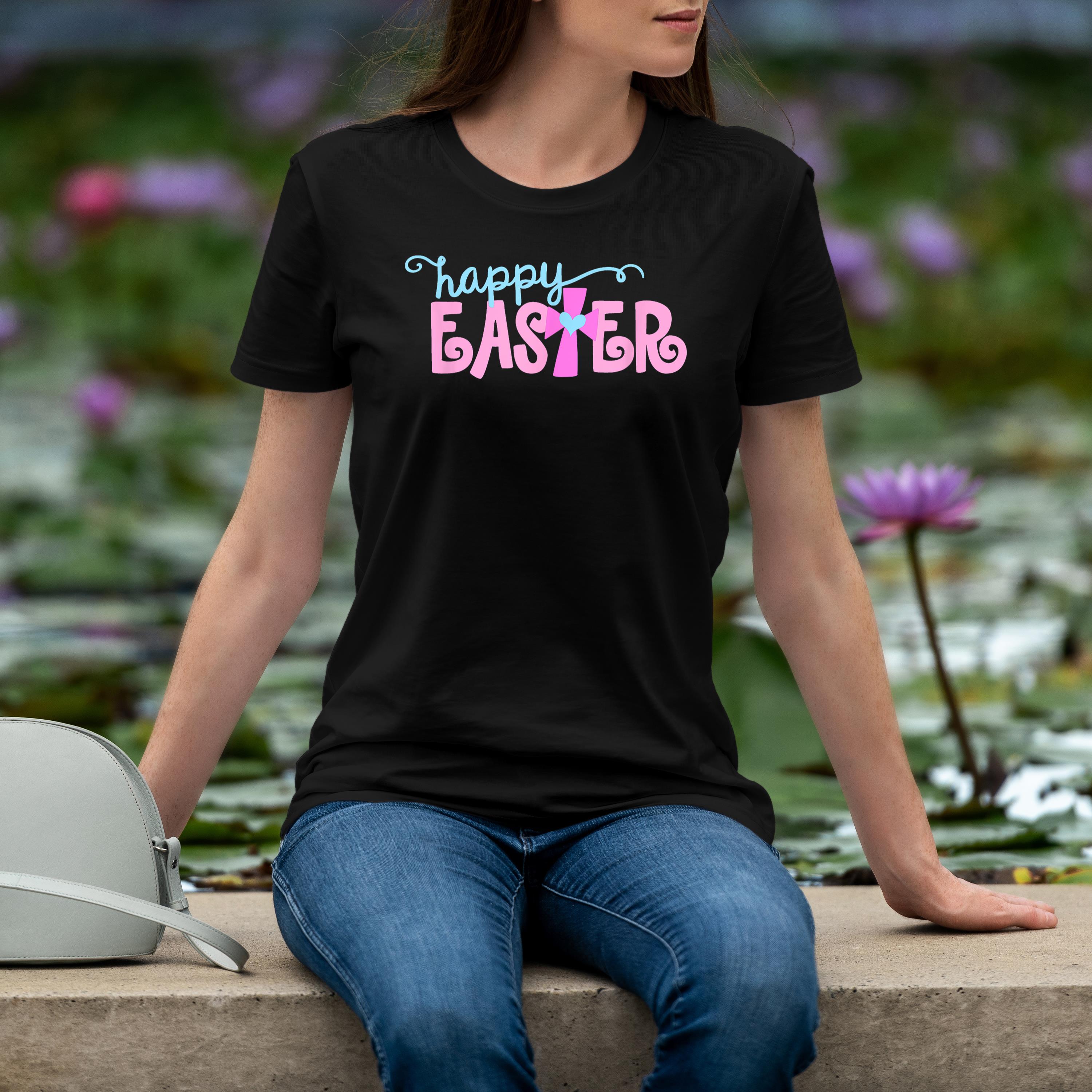 Happy Easter Cute Christian Jesus Saying Cross Heart Graphic Shirt 